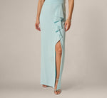 One Shoulder Draped Ruffle Stretch Gown In Clear Sky 4