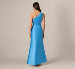 One Shoulder Draped Mikado Gown In Cool Cloud 6