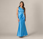 One Shoulder Draped Mikado Gown In Cool Cloud 3