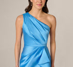 One Shoulder Draped Mikado Gown In Cool Cloud 4