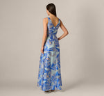 Metallic Iris Floral Organza Gown In Blue Multi 5