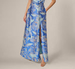 Metallic Iris Floral Organza Gown In Blue Multi 4