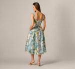 Square Neck Drop Waist Floral Jacquard Dress In Blue Multi 6