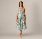 Square Neck Drop Waist Floral Jacquard Dress In Blue Multi 3