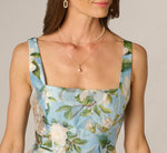 Square Neck Drop Waist Floral Jacquard Dress In Blue Multi 4