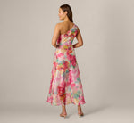Petite One Shoulder Watercolor Organza High Low Midi Dress In Ivory Multi 5