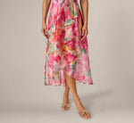 Petite One Shoulder Watercolor Organza High Low Midi Dress In Ivory Multi 4