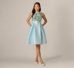 Floral Beaded Shantung Fit And Flare Dress In Sky Multi 2
