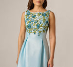 Floral Beaded Shantung Fit And Flare Dress In Sky Multi 3