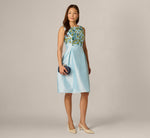 Floral Beaded Shantung Fit And Flare Dress In Sky Multi 1