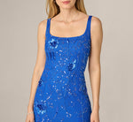 Sleeveless Floral Beaded Column Dress In Brilliant Sapphire 3