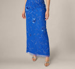 Sleeveless Floral Beaded Column Dress In Brilliant Sapphire 4