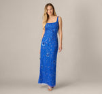 Sleeveless Floral Beaded Column Dress In Brilliant Sapphire 1