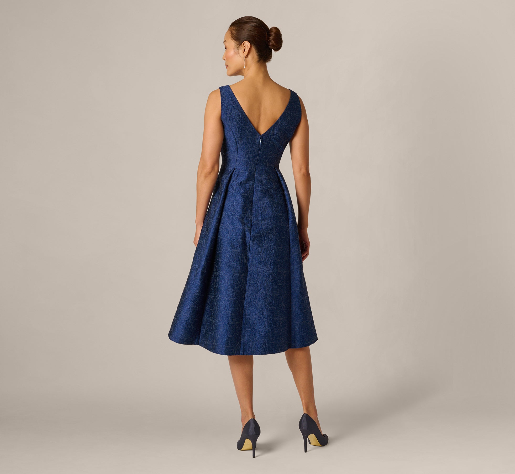 Adrianna Papell Embroidered Jacquard Floral Beaded Fit And Flare Dress - Midnight Multi