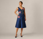 Jacquard Floral Beaded Fit And Flare Midi Dress In Midnight Multi 2