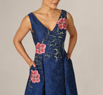 Jacquard Floral Beaded Fit And Flare Midi Dress In Midnight Multi 3