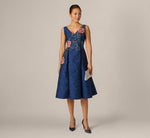 Jacquard Floral Beaded Fit And Flare Midi Dress In Midnight Multi 1