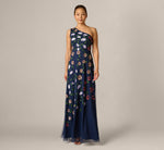 One Shoulder Floral Garden Beaded Gown In Navy Multi 2
