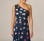 One Shoulder Floral Garden Beaded Gown In Navy Multi 3