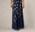One Shoulder Floral Garden Beaded Gown In Navy Multi 4