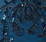 Off Shoulder Floral Beaded Stretch Crepe Mermaid Gown In Deep Blue 6