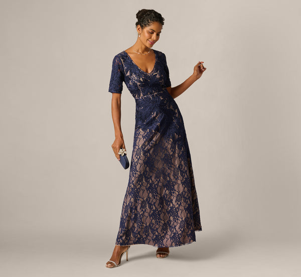 adrianna papell women's v neck lace embroidery dress Adrianna Papell Women's V-Neck Lace Embroidery Dress