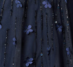 Short Sleeve Linear 3D Floral Beaded Gown In Navy 6