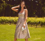 Metallic Jacquard Rhinestone Strap Midi Dress In Candied Ginger 1