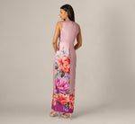 Floral Mikado Draped Column Gown In Mauve Multi 6