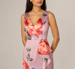 Floral Mikado Draped Column Gown In Mauve Multi 5
