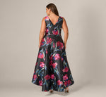 Plus Size Floral Print Mikado High Low Gown In Black Multi 5