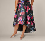 Plus Size Floral Print Mikado High Low Gown In Black Multi 4