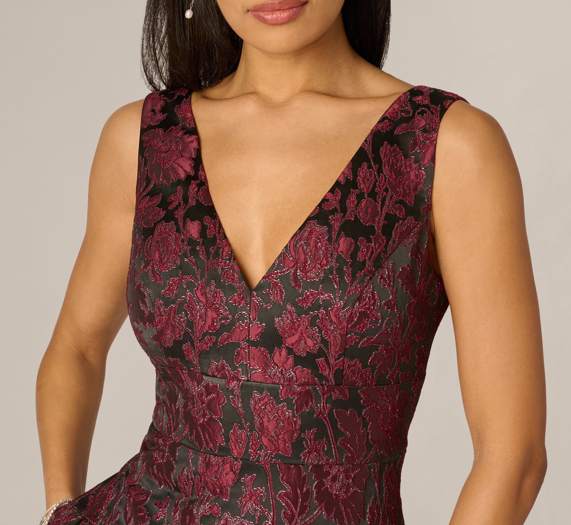 Multi Colored Drop Waist Floral Jacquard Midi Dress