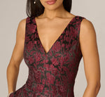 Drop Waist Floral Jacquard Midi Dress In Burgundy 4