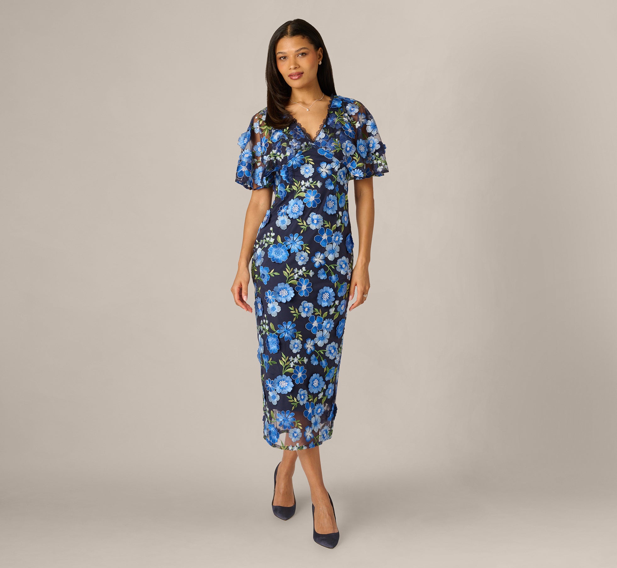 embroidered dresser scarf Ciera Cap Sleeve Dress – THEIA main image 0