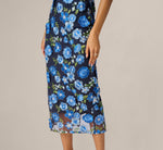 Cape Sleeve Floral Embroidered Midi Dress In Blue Multi 4