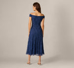 Off Shoulder Beaded Floral Lace Midi Dress In Navy Blush 5