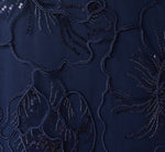 Floral Embroidered Satin Roll Collar Gown In Midnight 6