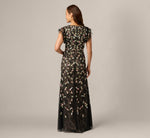 Flutter Sleeve Floral Sequin Beaded Lace Gown In Black Blush Multi 5