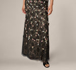 Flutter Sleeve Floral Sequin Beaded Lace Gown In Black Blush Multi 4