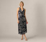 Metallic Crinkle Floral Midi Halter Dress In Black Gunmetal 3