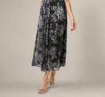 Metallic Crinkle Floral Midi Halter Dress In Black Gunmetal 5