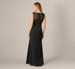 Draped Crepe Beaded Combo Gown In Black 5