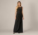 Draped Crepe Beaded Combo Gown In Black 2