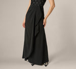 Draped Crepe Beaded Combo Gown In Black 4