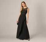 Draped Crepe Beaded Combo Gown In Black 1