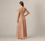 Short Sleeve Botanical Beaded Gown In Rose Gold 6