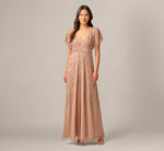 Short Sleeve Botanical Beaded Gown In Rose Gold 3