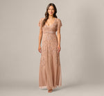 Short Sleeve Botanical Beaded Gown In Rose Gold 2