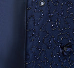 Off Shoulder Taffeta Overlay Beaded Gown In Light Navy 7